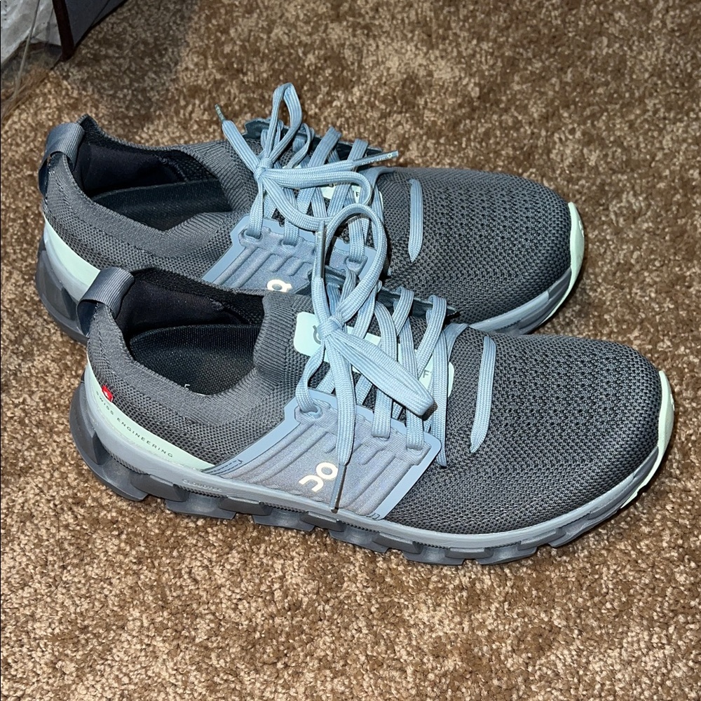 On Running Charcoal and Light Blue Sneakers